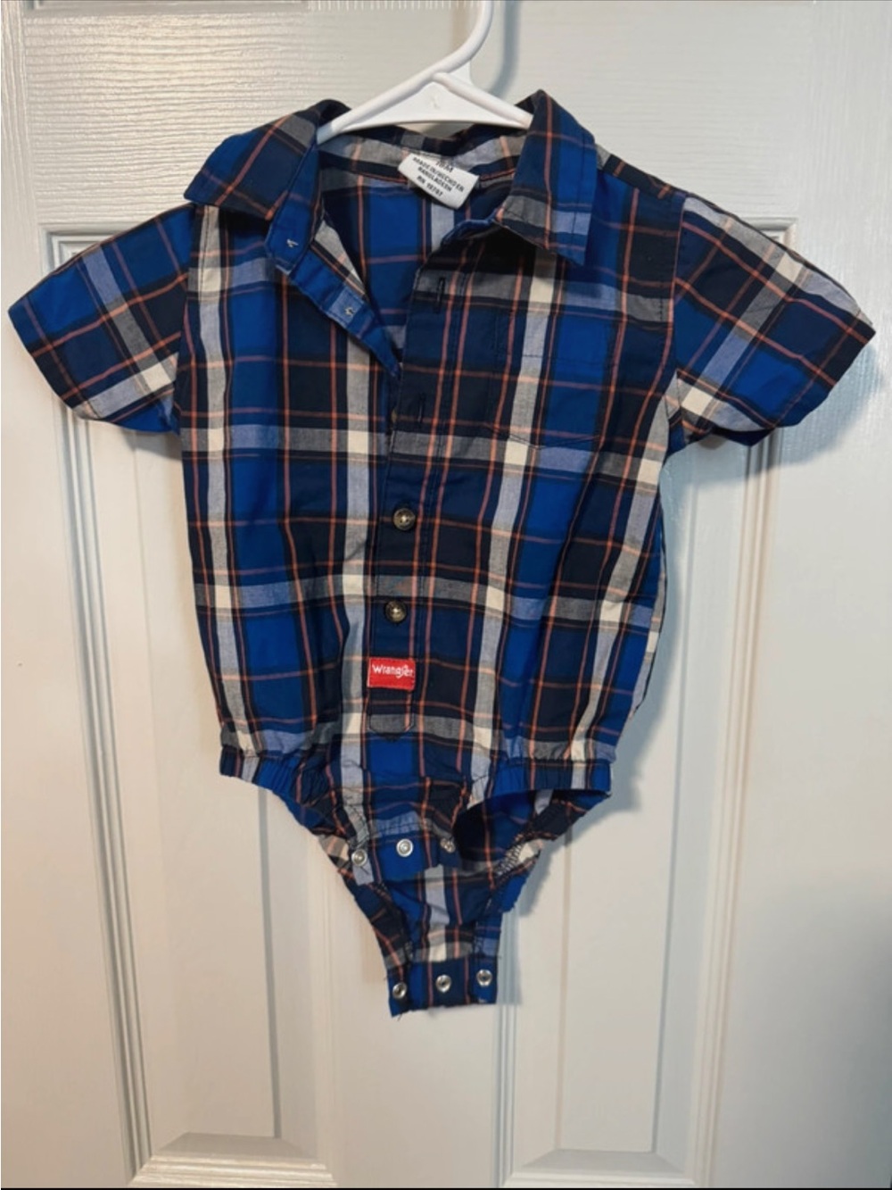 Wrangler Blue and Black Plaid Short-Sleeve One-Piece Romper